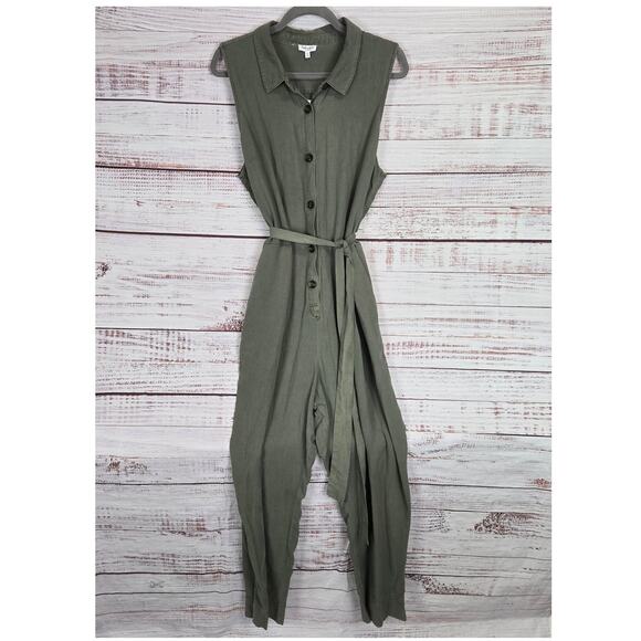 Splendid Helena Crop Jumpsuit Moss XL Moss Green Lagenlook Soft Lightweight NWT - Picture 3 of 16